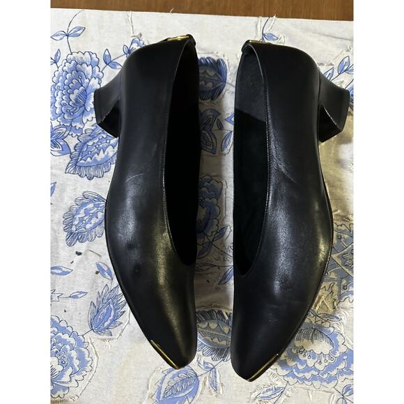 Vintage Stuart Weitzman Women's Pumps Block Almond Toe Heels Black 1980s 10 - Picture 8 of 16